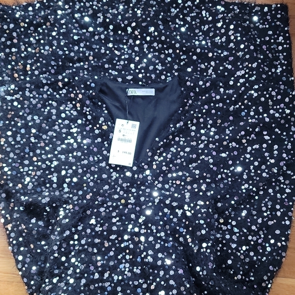 NWT ZARA Limited Edition Silver Sequin & Pearls HOLIDAY Maxi SMALL Dress FALL - Picture 3 of 13